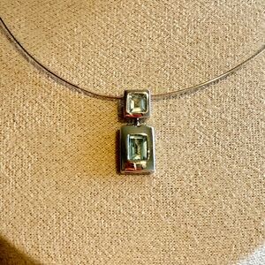 Sterling Silver Wire Necklace with Blue Topaz Gemstone Pendant 925